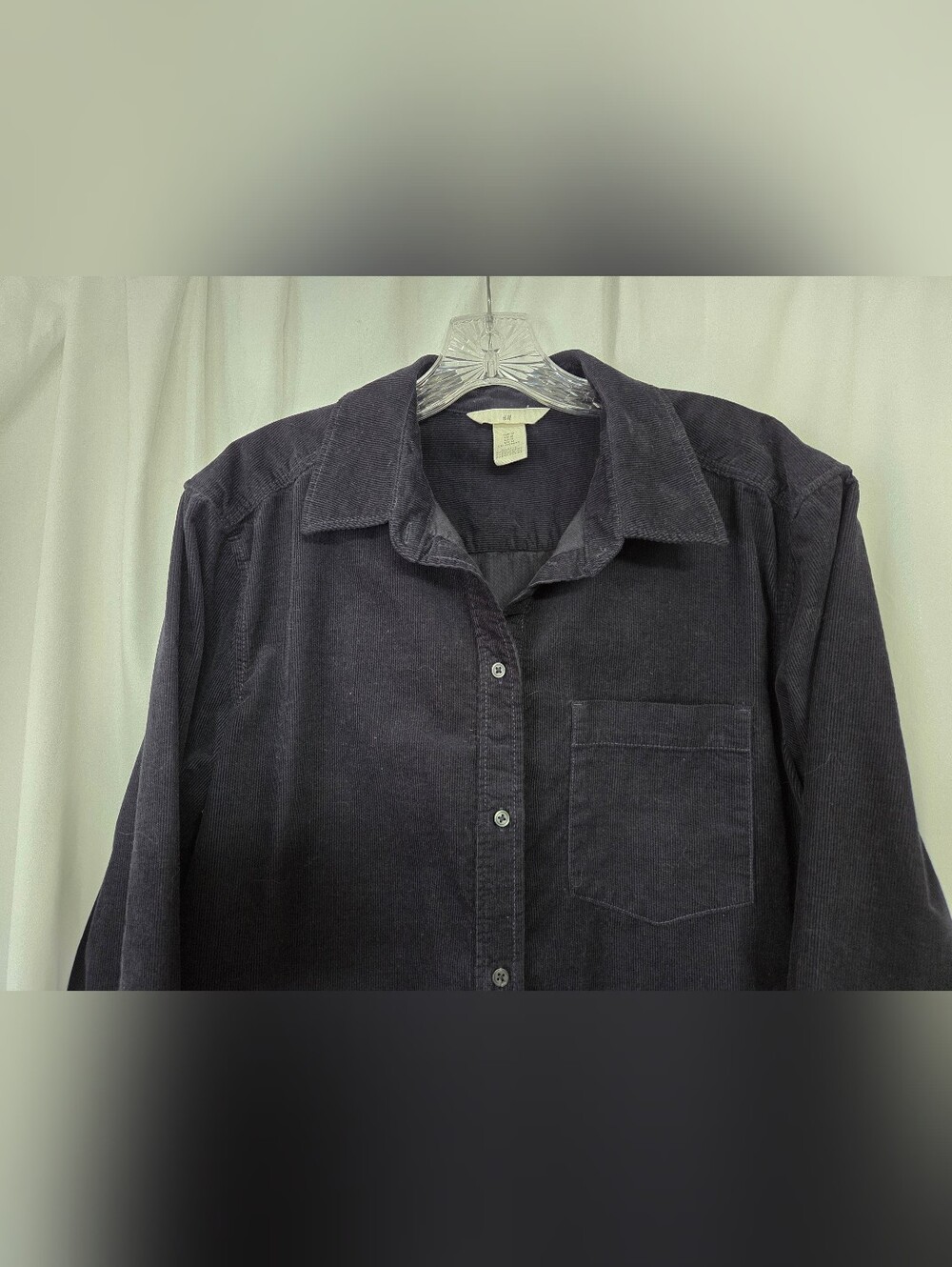 H&M Navy Button-Down Cotton Corduroy Lagenlook Shirt Size M